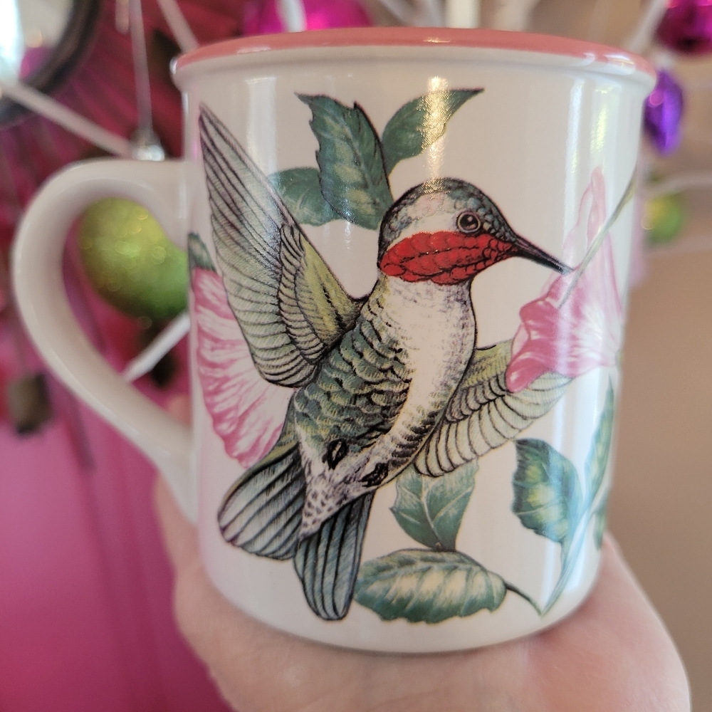 Potpourri Designs Hummingbird Floral Mug 1993 Korea ~ Pretty! ~ GUC